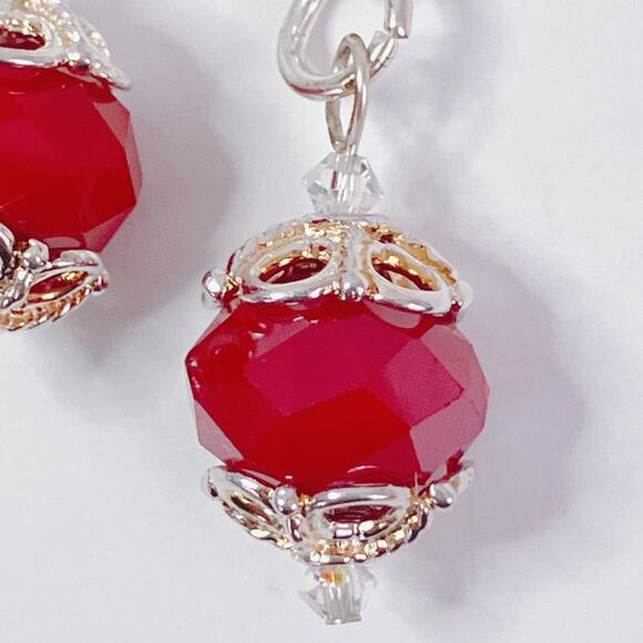 VTG Artisan Sterling Silver Faceted Red Glass Dangle Earrings Handmade Dainty - Picture 11 of 11